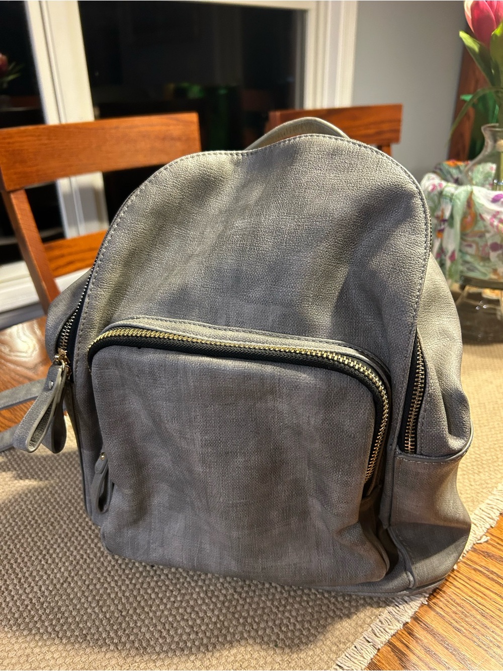 MMS Stylish Gray faux leather Casual Backpack